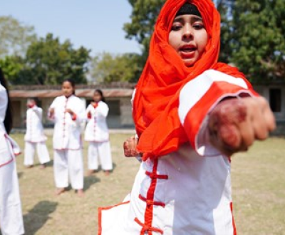 Girl from Bangladesh training karate